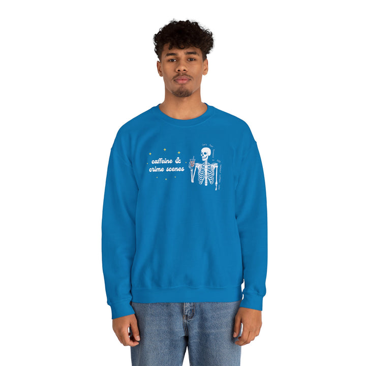 Skeleton "Caffeine and Crime Scenes" Unisex Heavy Blend™ Crewneck Sweatshirt