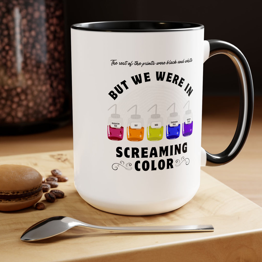"Screaming Color" Forensic Latent Processing Reagents Two-Tone Coffee Mugs, 15oz