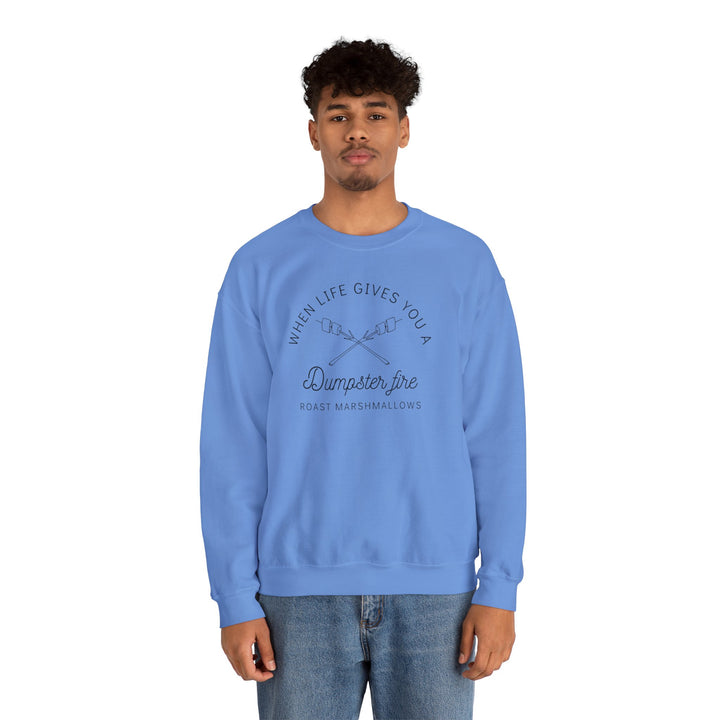 “When Life Gives You a Dumpster Fire, Roast Marshmallows” Unisex Heavy Blend™ Crewneck Sweatshirt