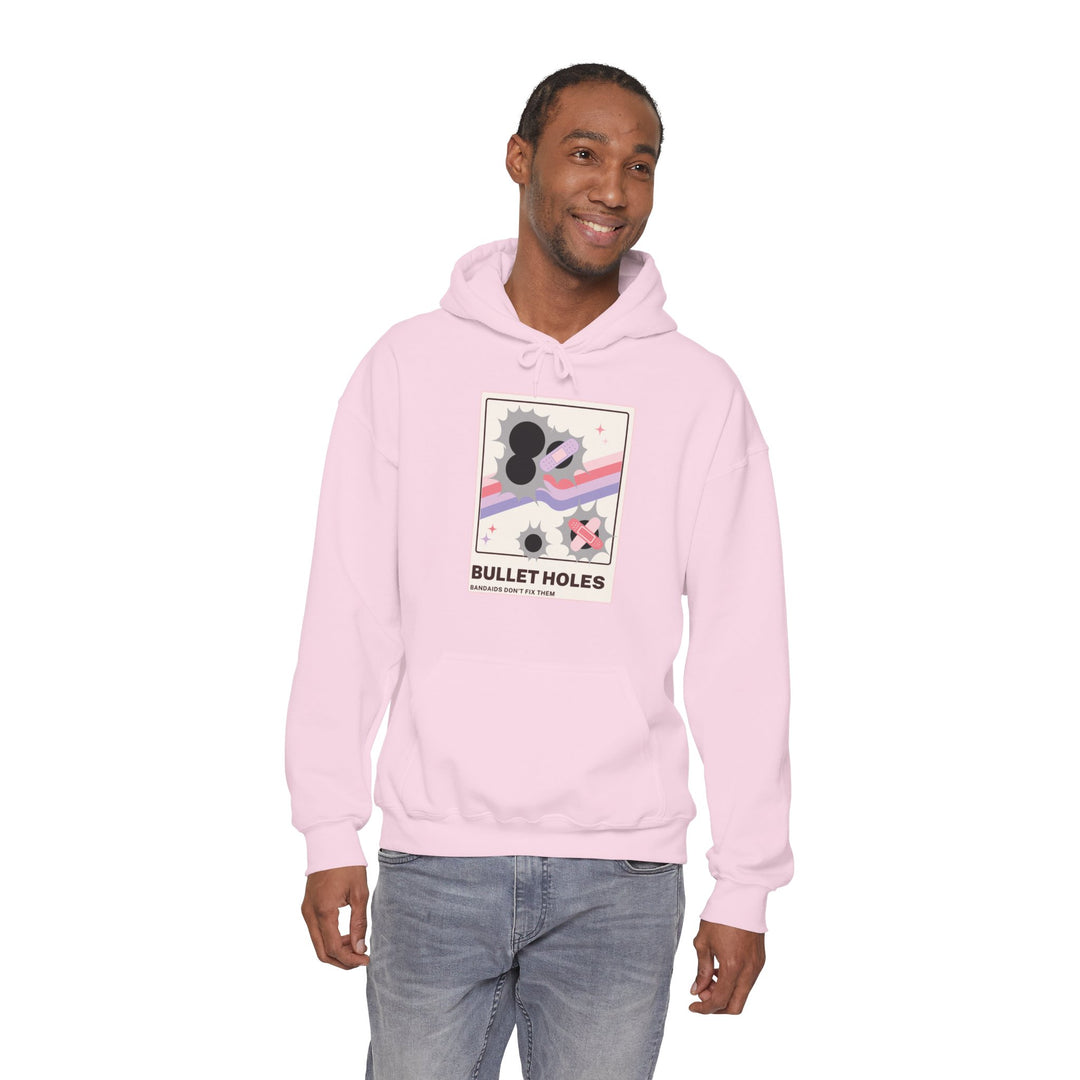 “Bullet Holes – Bandaids Don’t Fix Them” Unisex Heavy Blend™ Hooded Sweatshirt