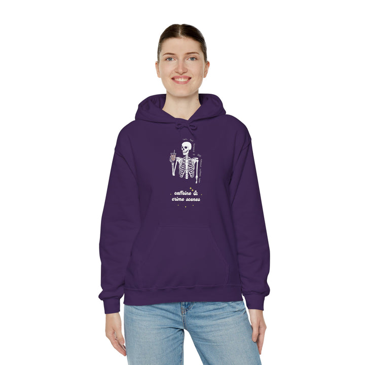 Skeleton "Caffeine and Crime Scenes" Unisex Heavy Blend™ Hooded Sweatshirt