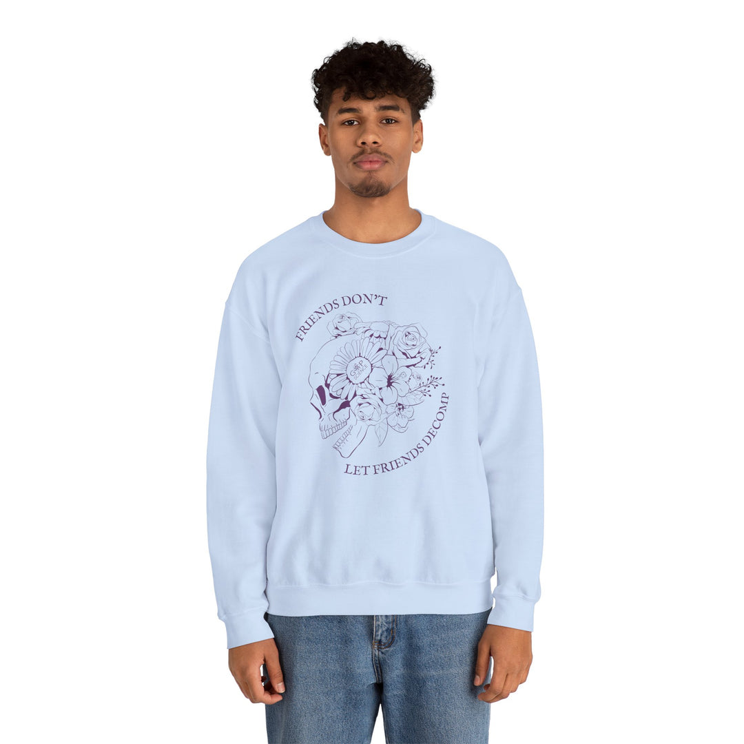"Friends Don't Let Friends Decomp" Side Skull Unisex Heavy Blend™ Crewneck Sweatshirt