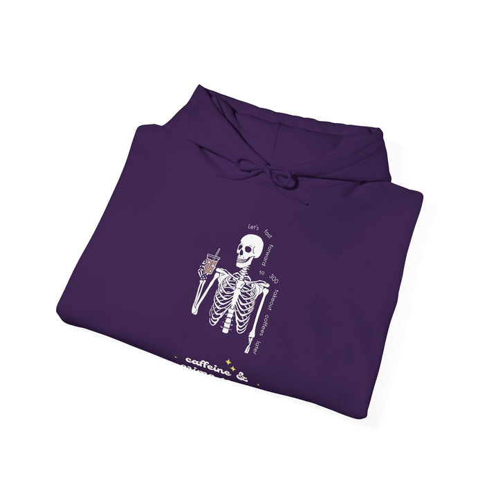 Skeleton "Caffeine and Crime Scenes" Unisex Heavy Blend™ Hooded Sweatshirt