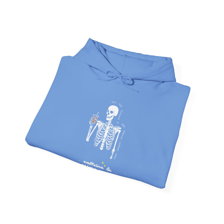 Skeleton "Caffeine and Crime Scenes" Unisex Heavy Blend™ Hooded Sweatshirt