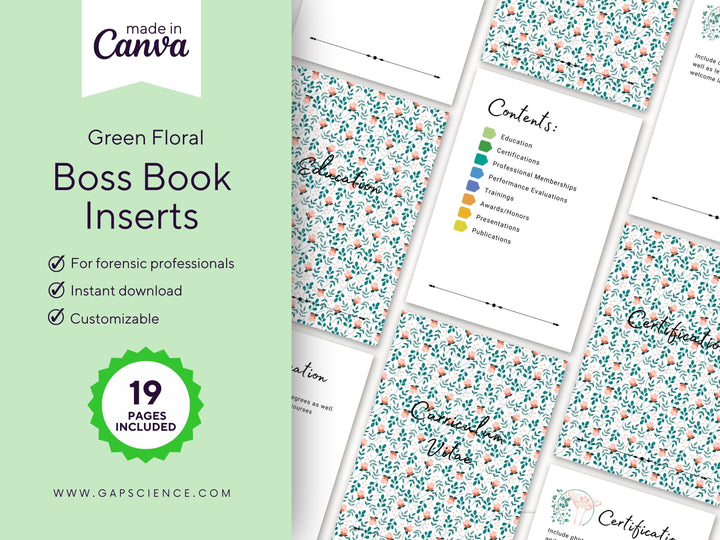 Green Floral Boss Book Inserts
