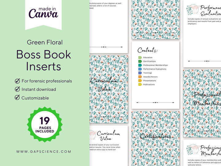 Green Floral Boss Book Inserts
