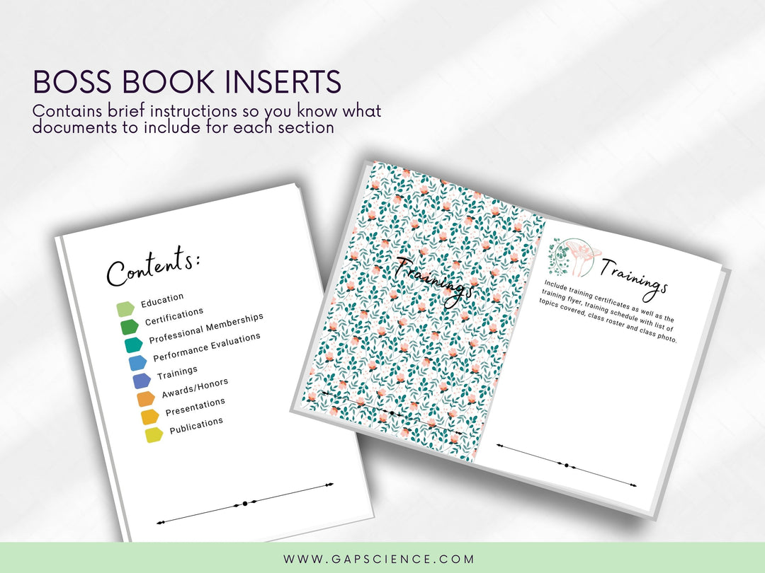 Green Floral Boss Book Inserts